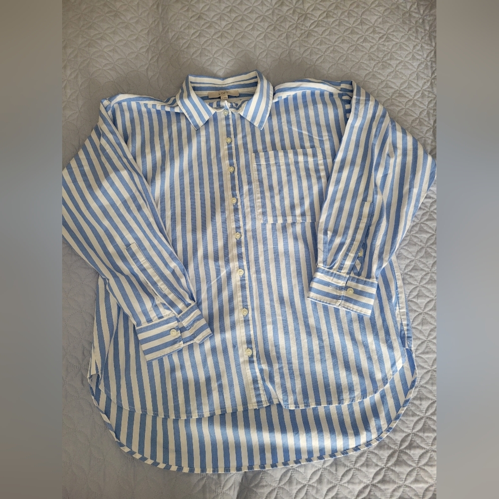 Blue and White Striped Women's Shirt
